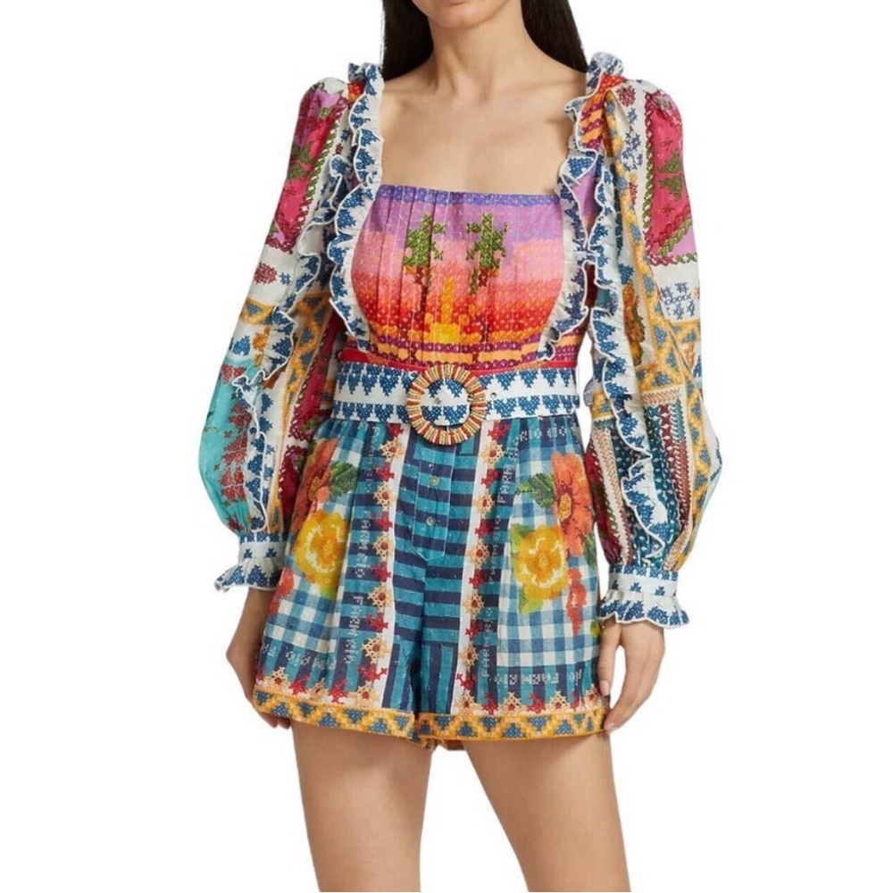 NWT FARM Rio Summer Stitches Romper Shorts in Multicolor Floral